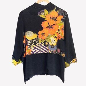 Vintage Moonlight Black Orange Floral Print Blouse Bohemian Halloween Fallcore